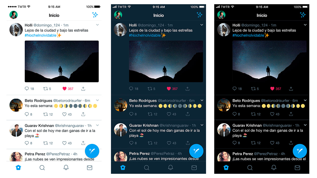 El modo oscuro de Twitter