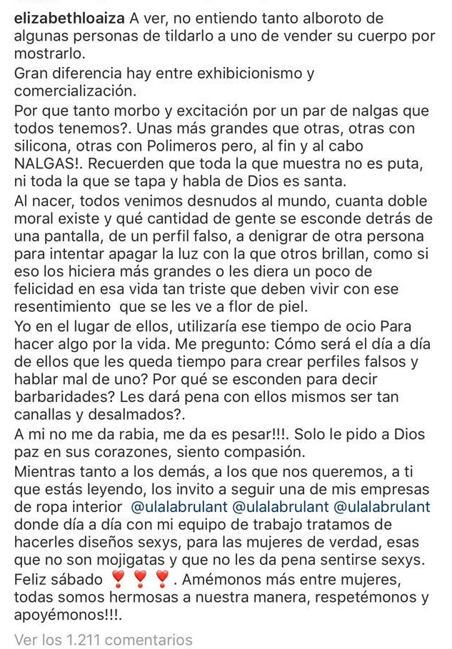 Mensaje de Elizabeth Loaiza