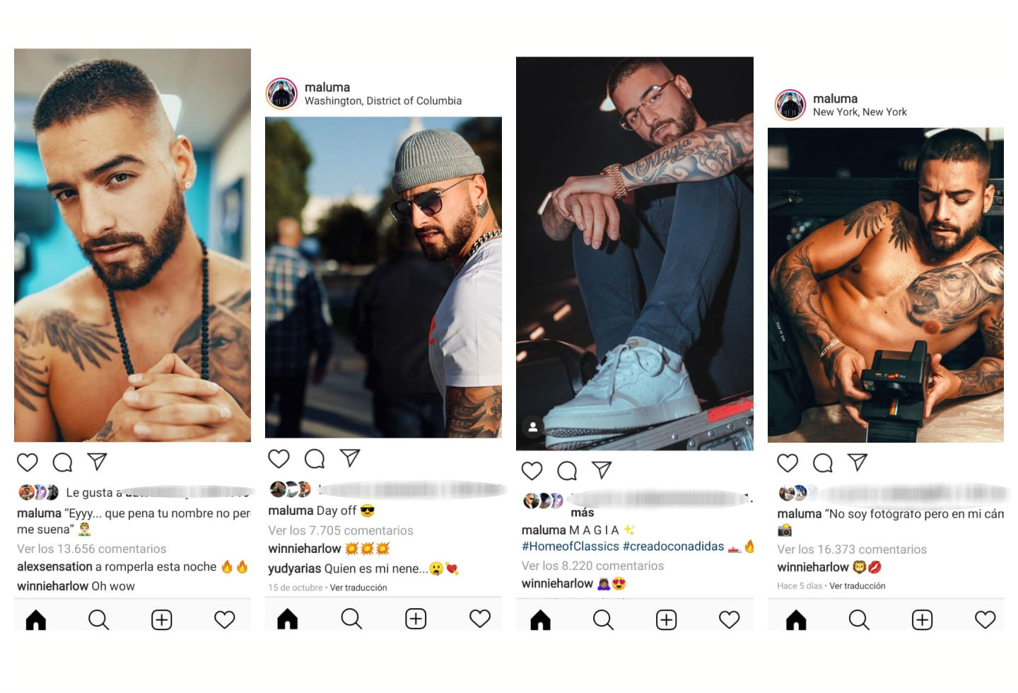 Publicaciones de Maluma y Winnie Harlow