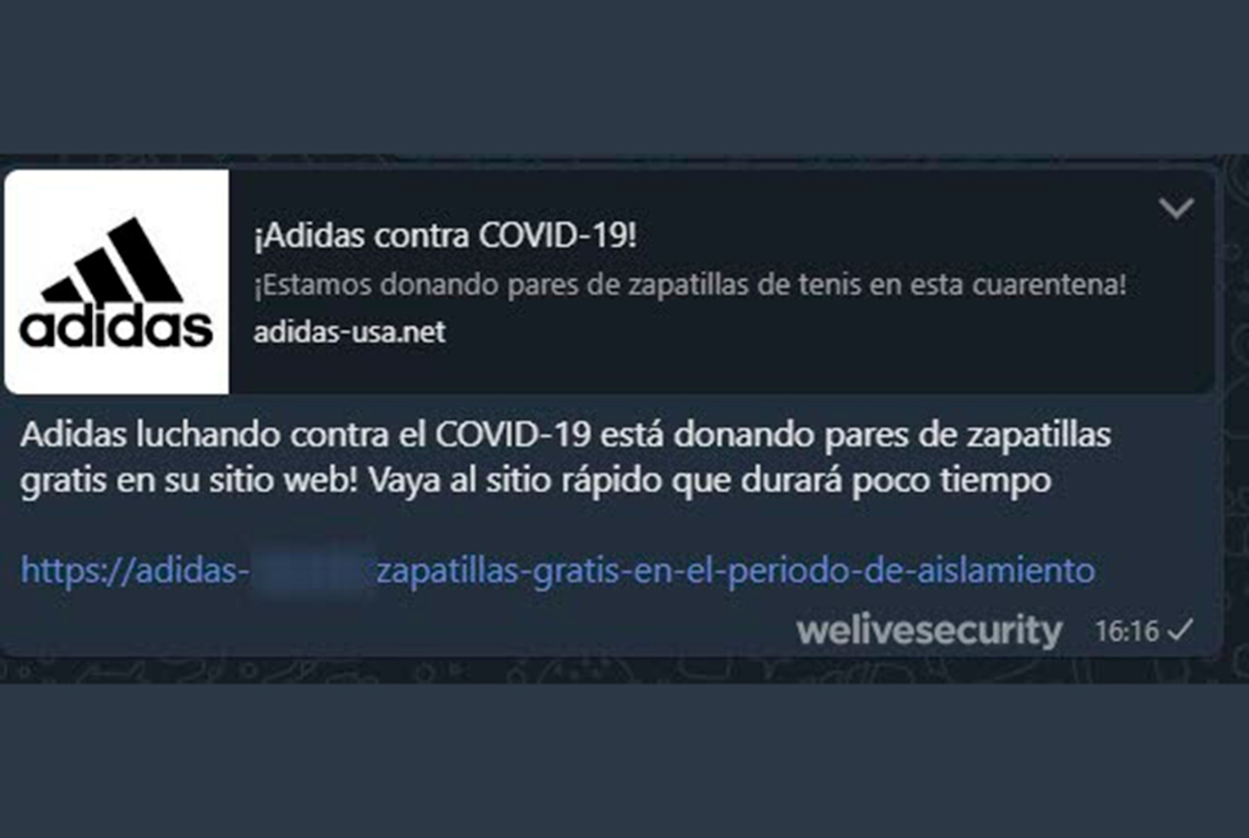 Mensaje falso de WhatApp
