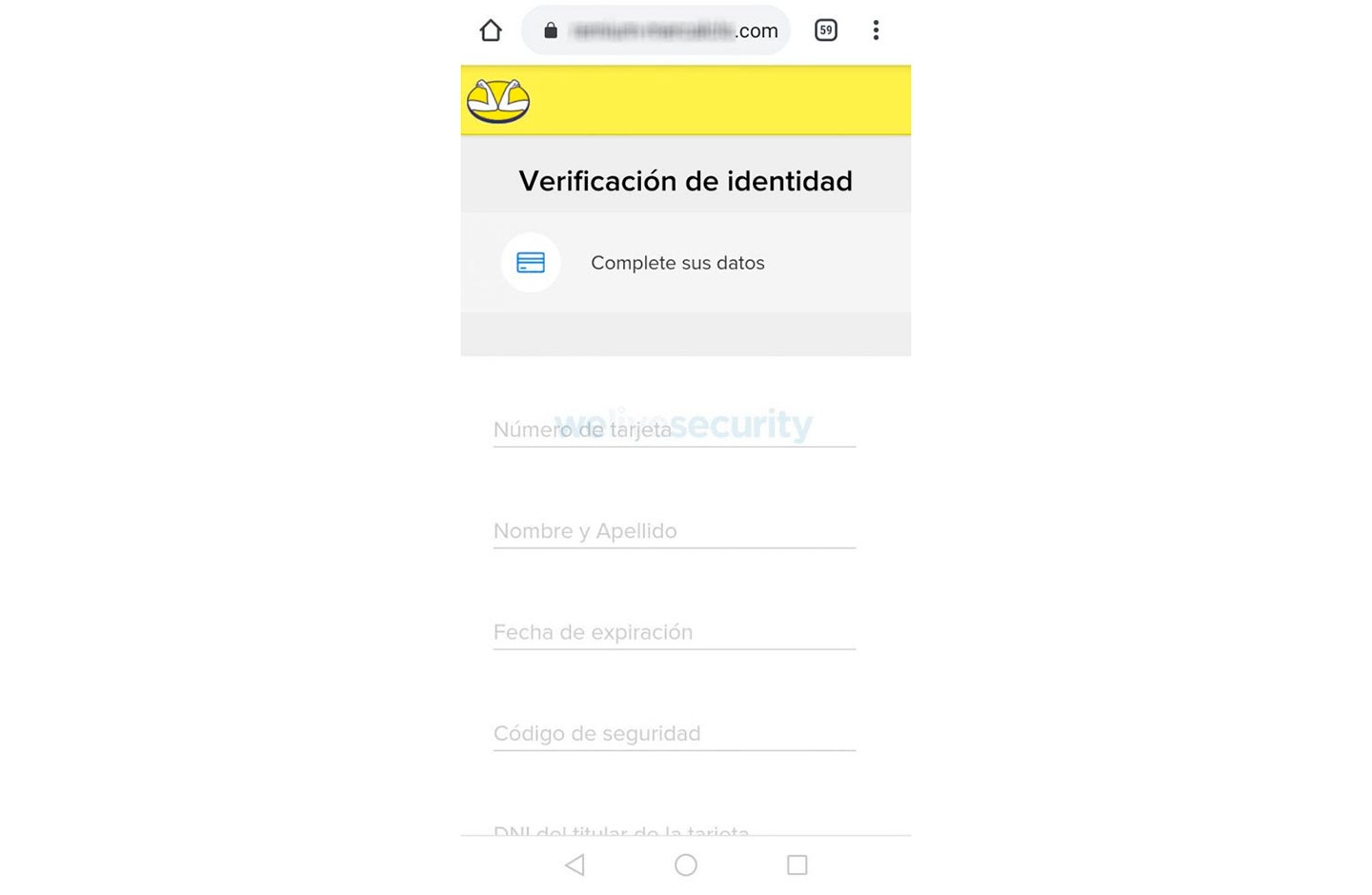 Portal falso de Mercado Libre