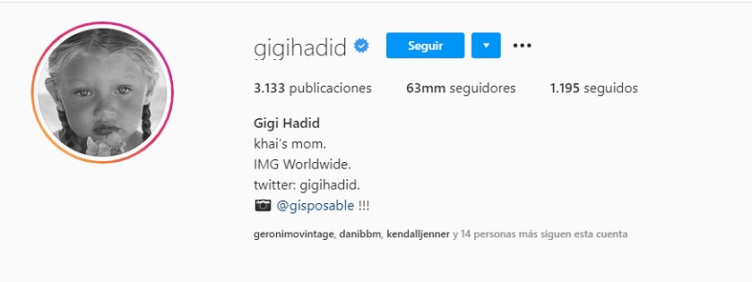 Gigi Hadid, perfil en Instagram