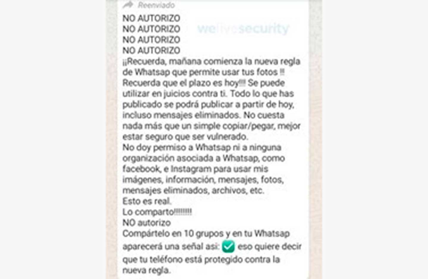 Mensaje falso WhatsApp