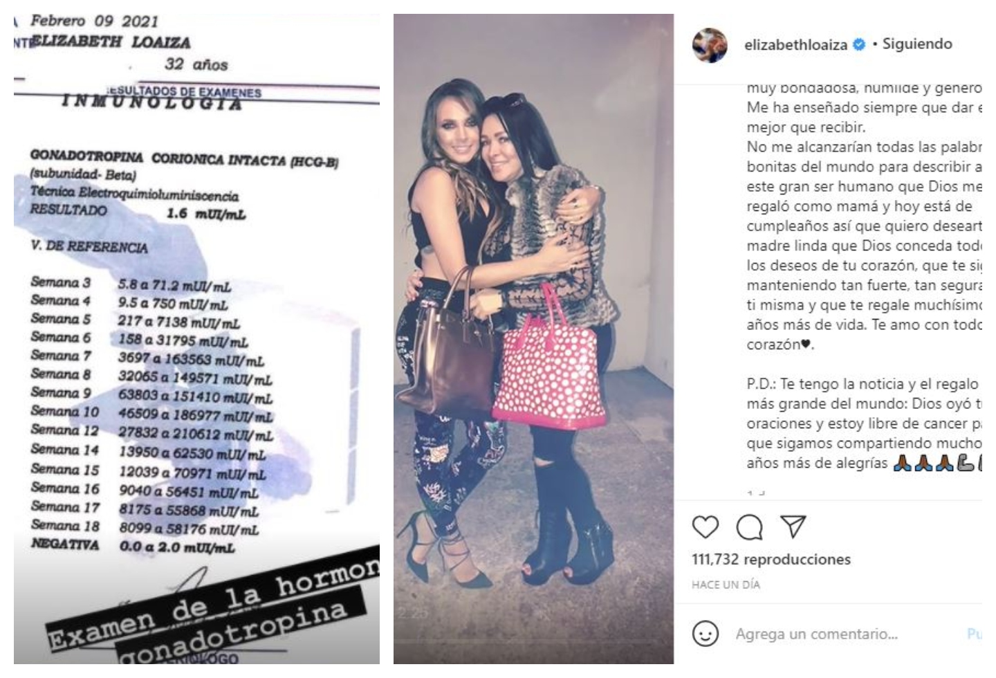 Publicación de Elizabeth Loaiza libre de cáncer