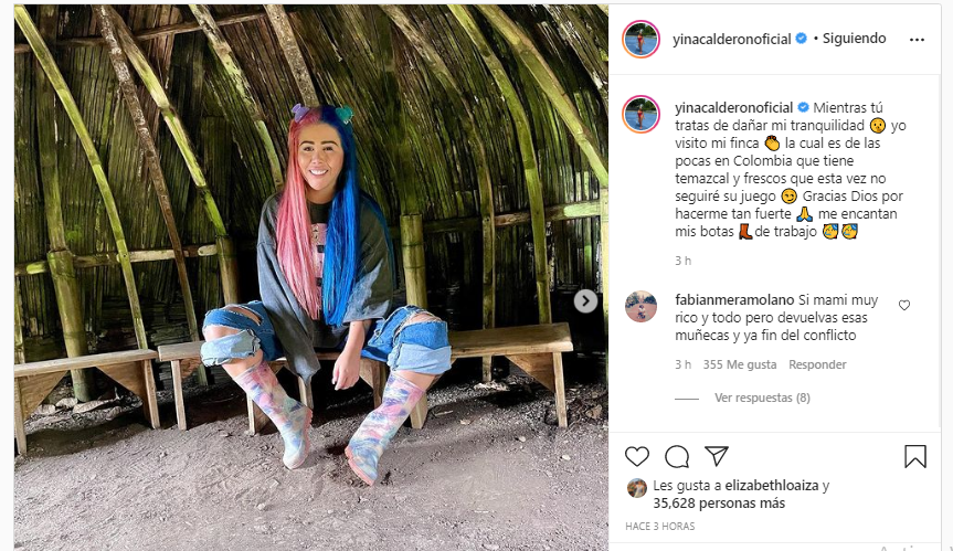 Publicación de Instagram de Yina Calderón