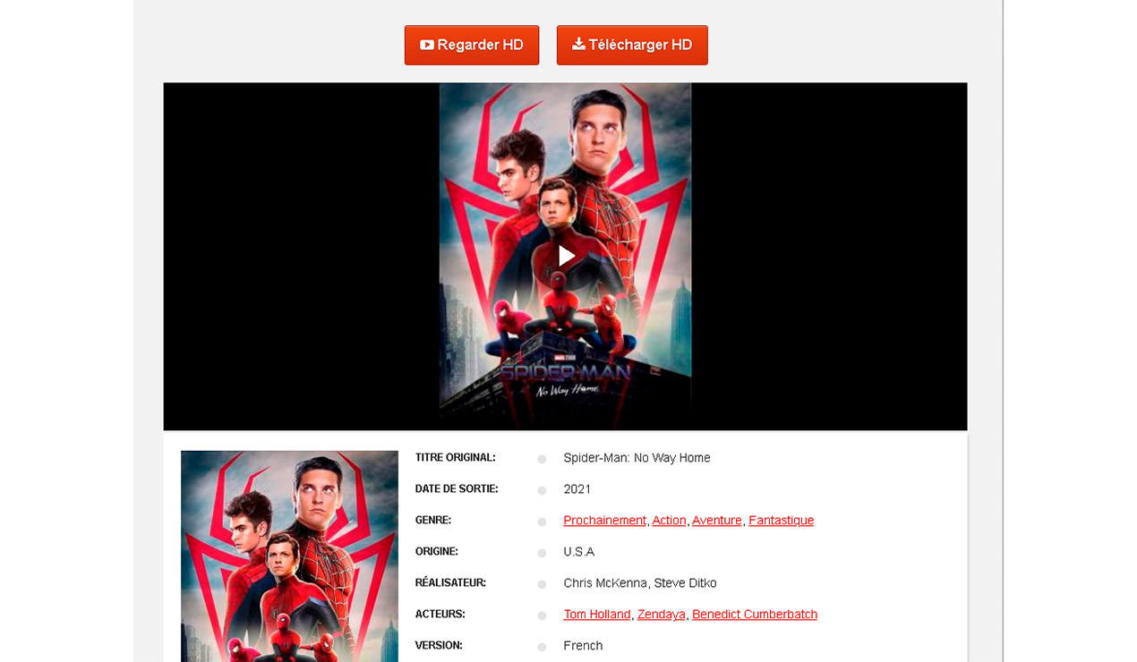 Web falsa para ver Spiderman No way home