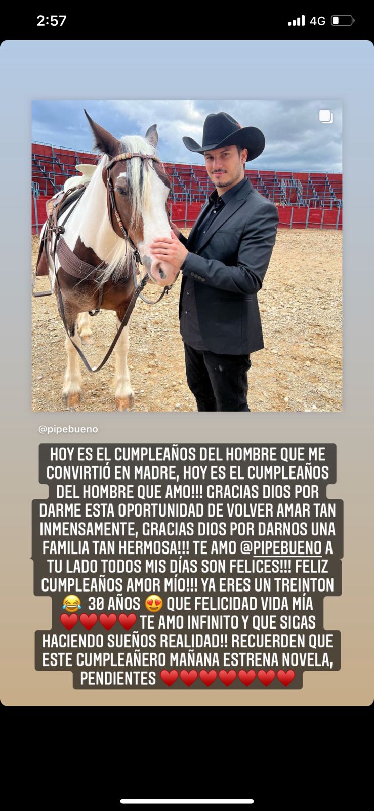 Mensaje cumpleaños de Luisa Fernanda a Pipe Bueno