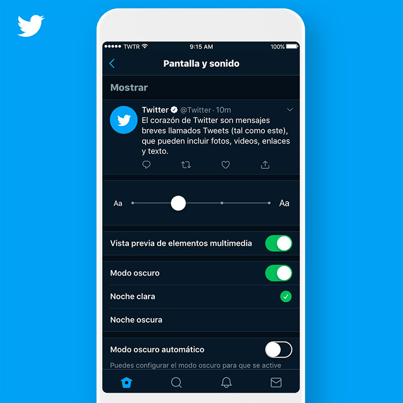 Configuración modo oscuro automático de Twitter