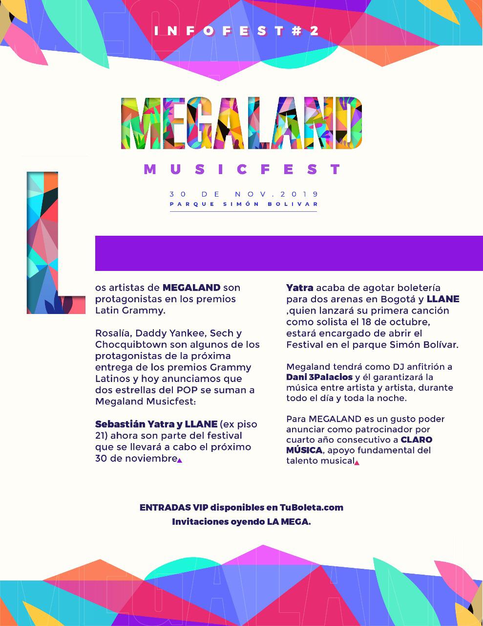 Comunicado oficial Megaland 2019; Yatra y Llane se unen al line up