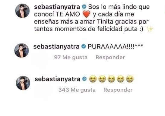 Captura del error de Sebastián Yatra en mensaje para Tini