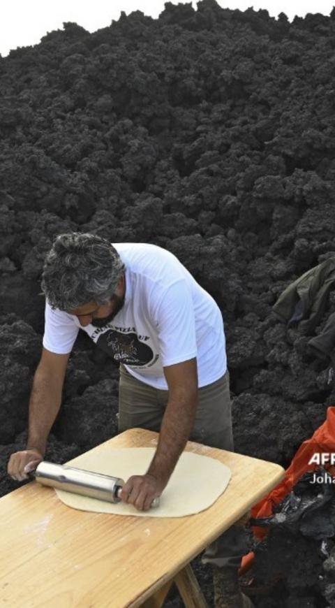 Pizza es cocinada al calor de un volcán en Guatemala