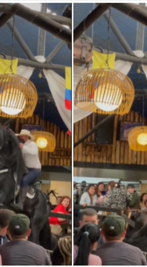 Caballo se cae en restaurante de Bogotá y causa pánico