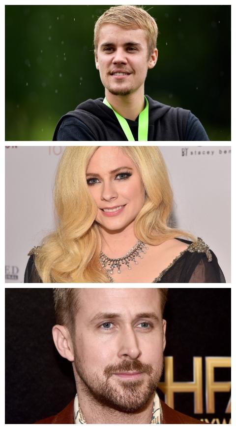 Justin Bieber, Avril Lavigne y Ryan Gosling