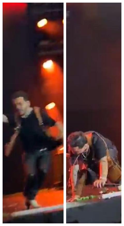 Caída de Nodal Nodal se cayó en el escenario en concierto en Guadalajara